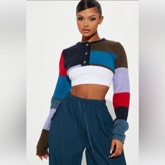 Fashion Nova Tops - Let 'Em Know Cropped Colorblock Cardigan - Multi Color
